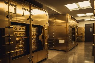 Safe deposit boxes room in bank vault. Inside in Bank vault room with Dollars and euro money. Store Gold in Bank storage. Federal Reserve Bank vault storage, Ai Generative illustration